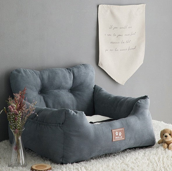 Cama sillón para mascota en asiento de coche color gris