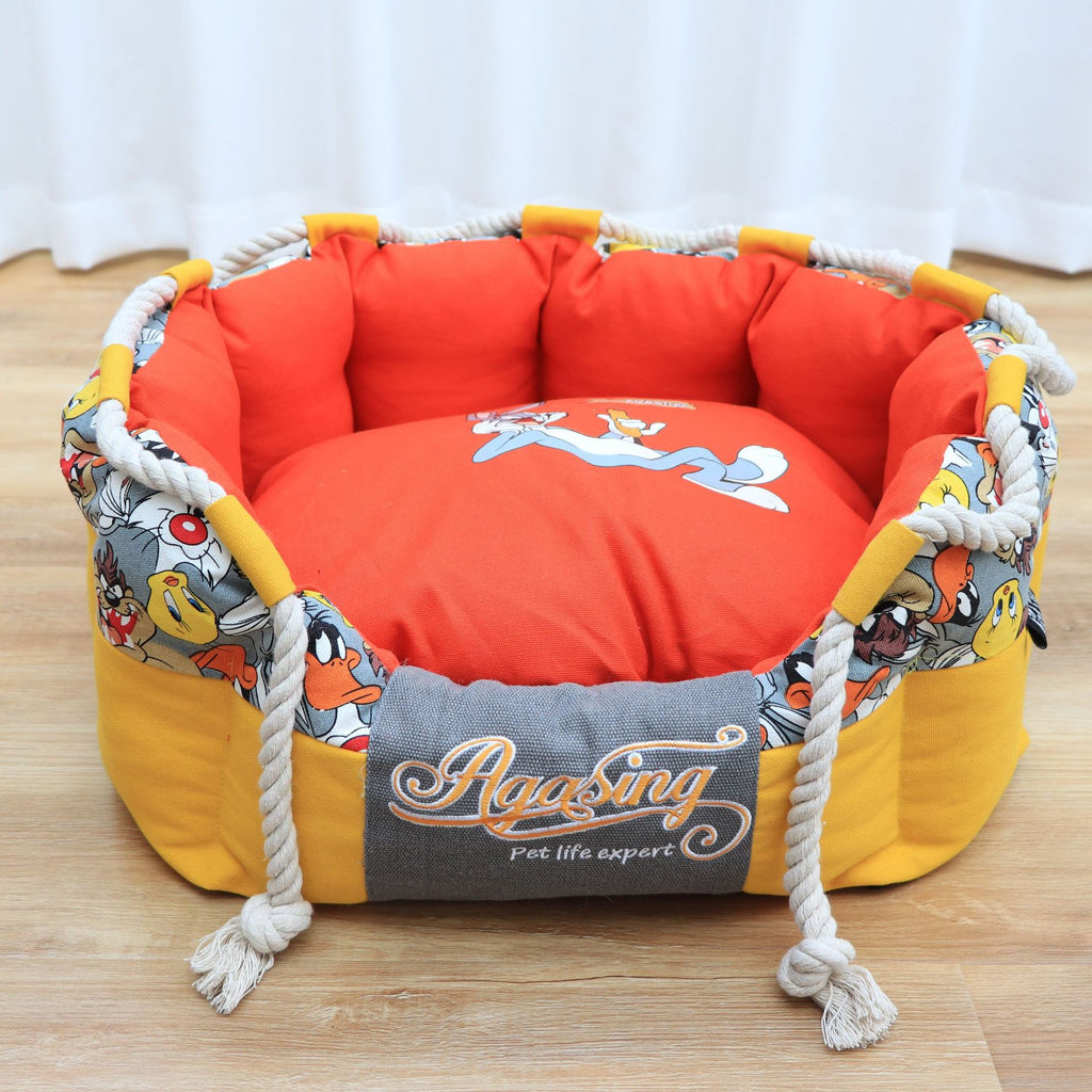 Cama elevada ajustable de color naranja y amarillo