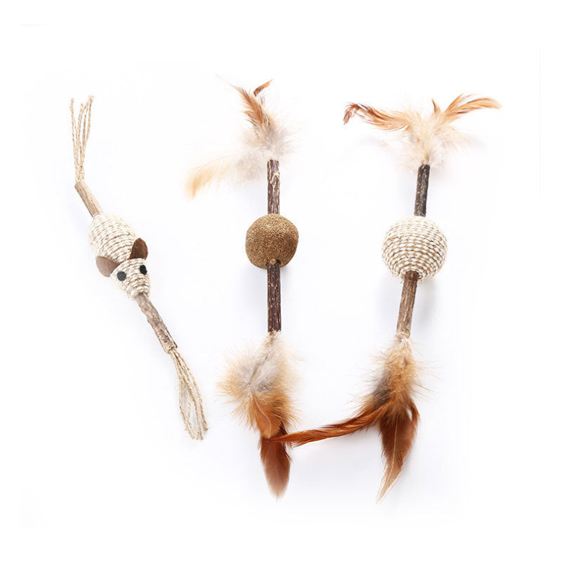 Conjunto Juguete Palo de Madera con Plumas y Hierba Gatera