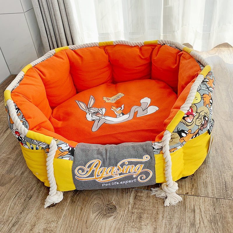 Cama elevada y ajustable para mascota en color naranja y amarillo