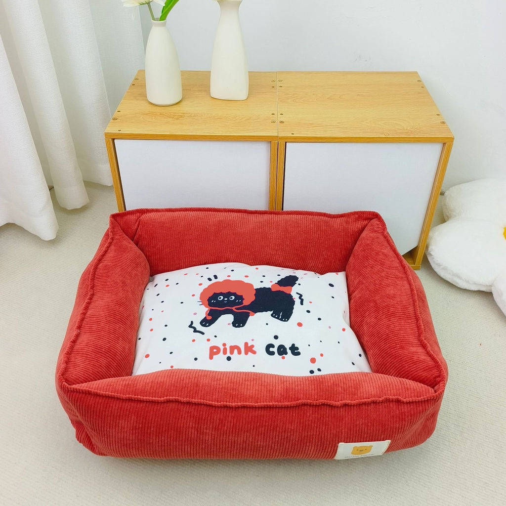 Cama nido de algodón para mascota en color rojo y dibujo de fantasia