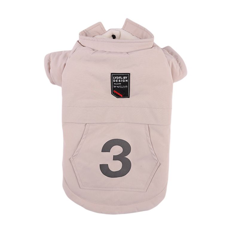 Abrigo de terciopelo para perro color beige vista frontal