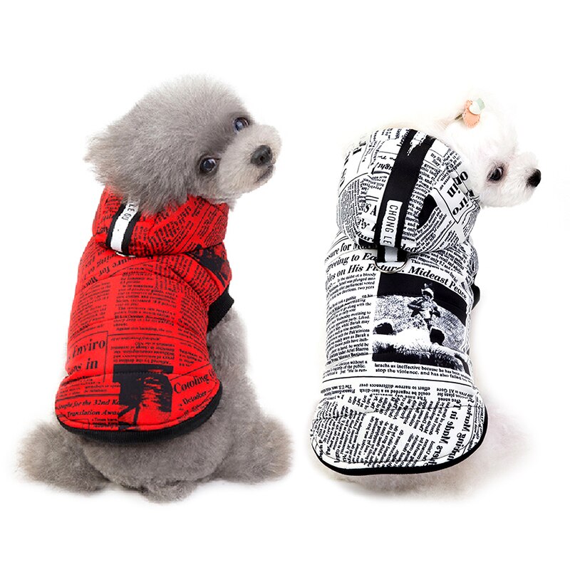 Ropa Chaqueta de Algodón con Capucha para Perro Mascota Dibujo de Periódico