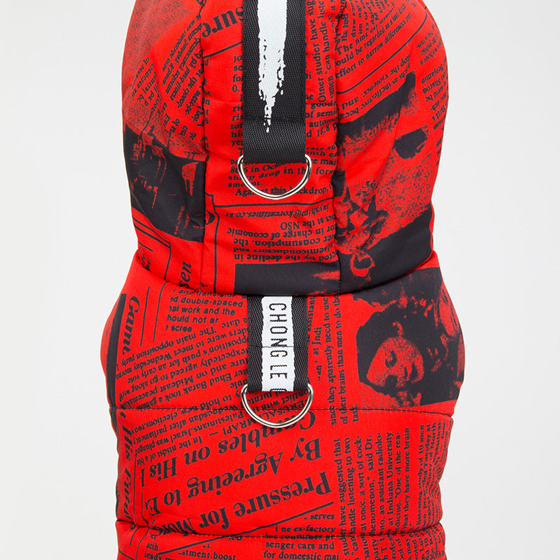 Ropa Chaqueta de Algodón con Capucha para Perro Mascota Dibujo de Periódico