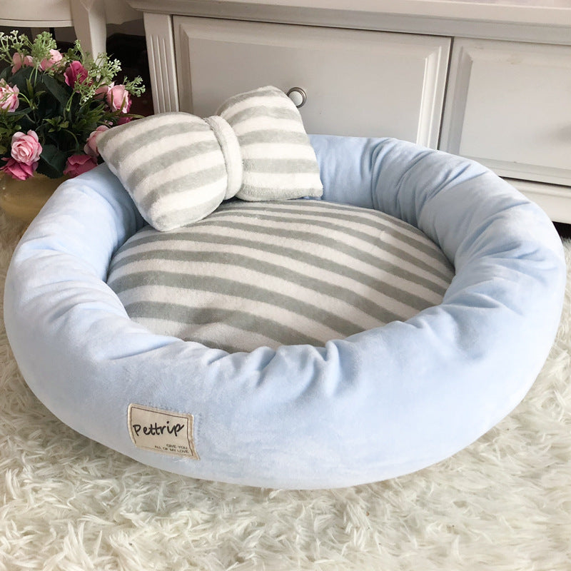 Cama Acolchada con Almohada en Forma de Lazo para Perro Gato Mascotas