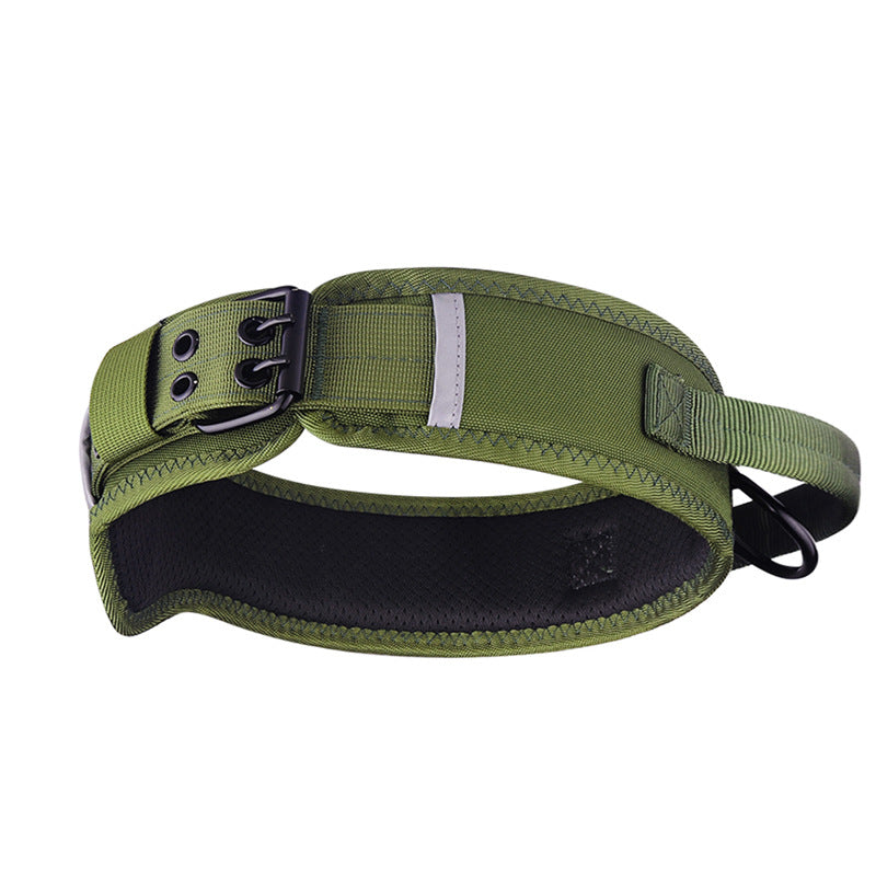 Collar táctico de nailon para perro color verde con asa de agarre