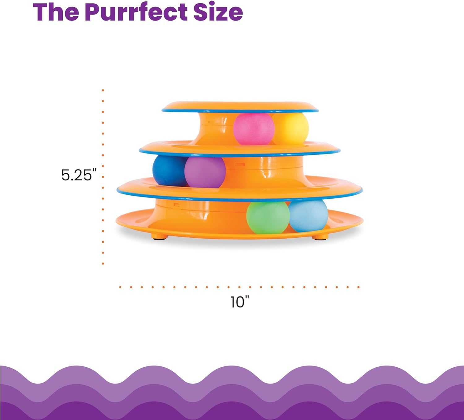 Pista interactiva de tres niveles color naranja para gato con bolas giratorias de colores