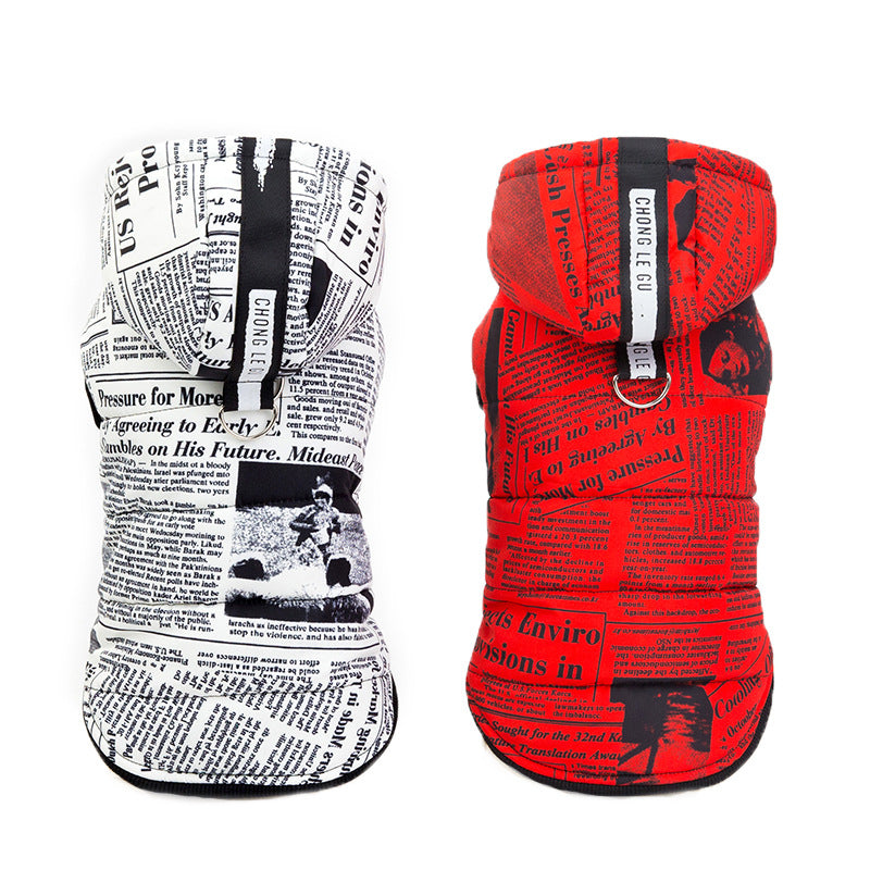 Ropa Chaqueta de Algodón con Capucha para Perro Mascota Dibujo de Periódico