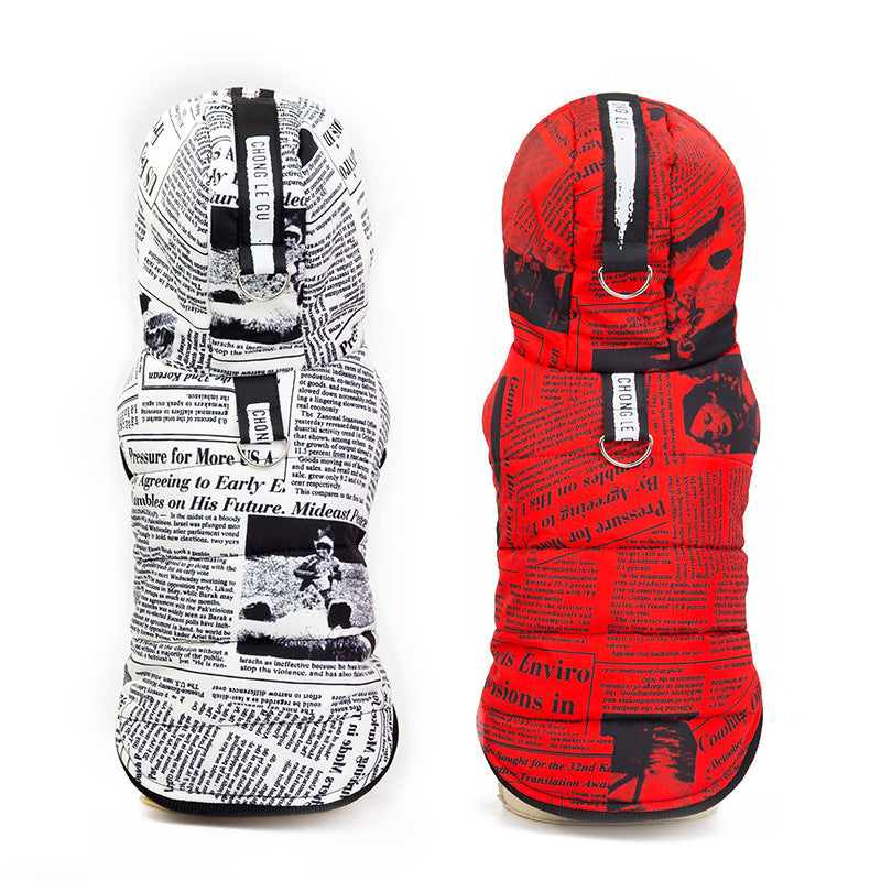 Ropa Chaqueta de Algodón con Capucha para Perro Mascota Dibujo de Periódico