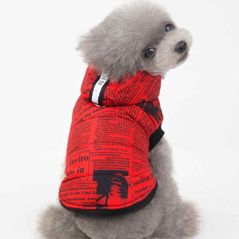 Ropa Chaqueta de Algodón con Capucha para Perro Mascota Dibujo de Periódico