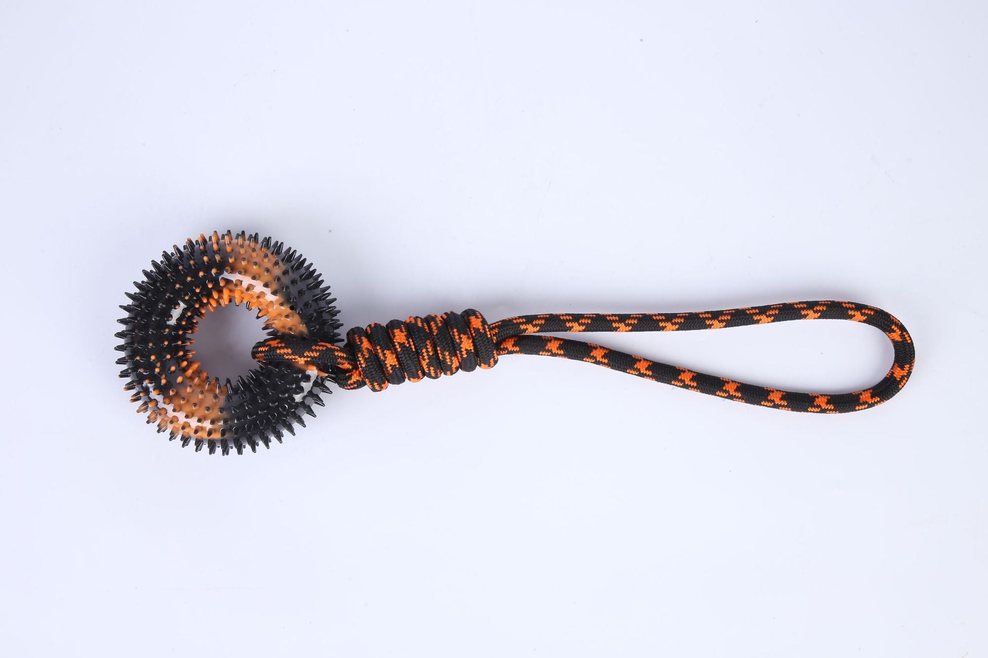 Juguete para Perro Mascota Anillo con Puas Flexibles y Cuerda de Nudo para Estirar con la Mano.