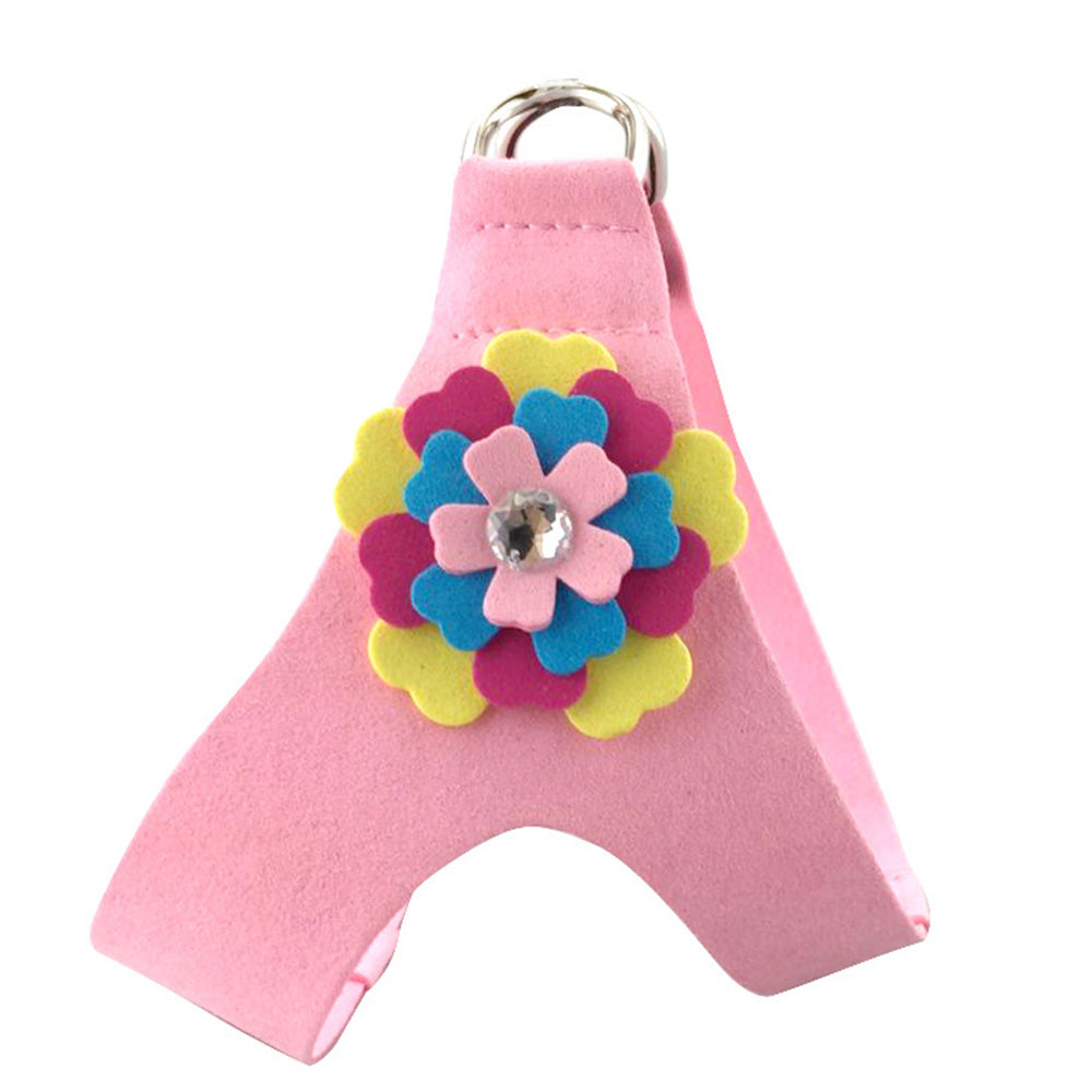 Arnés de microfibra para perro color rosa con flores