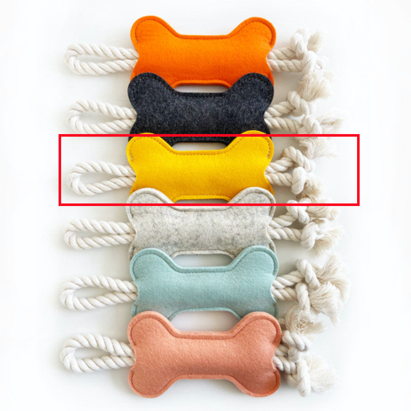 Juguete con forma de hueso de fieltro para perro color amarillo