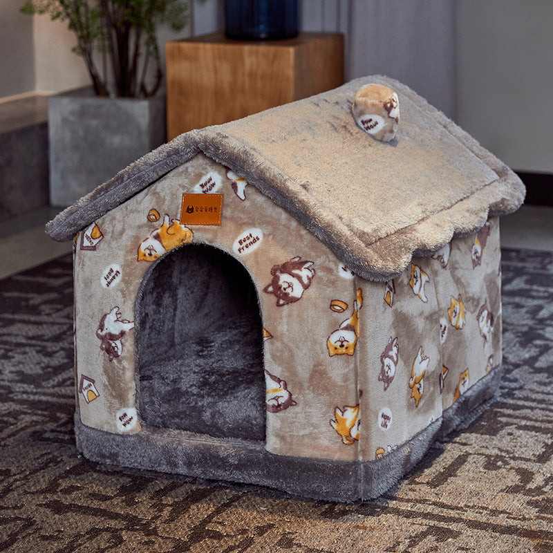 Caseta Felpa Plegable de Invierno para Perro Gato