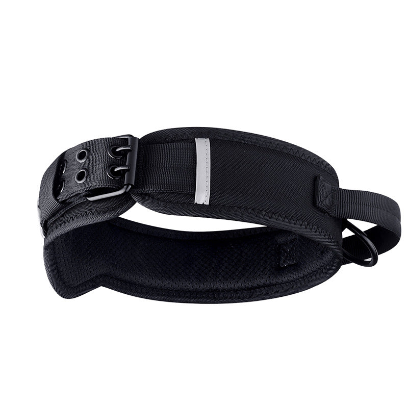 Collar táctico de nailon para perro color negro con asa de agarre