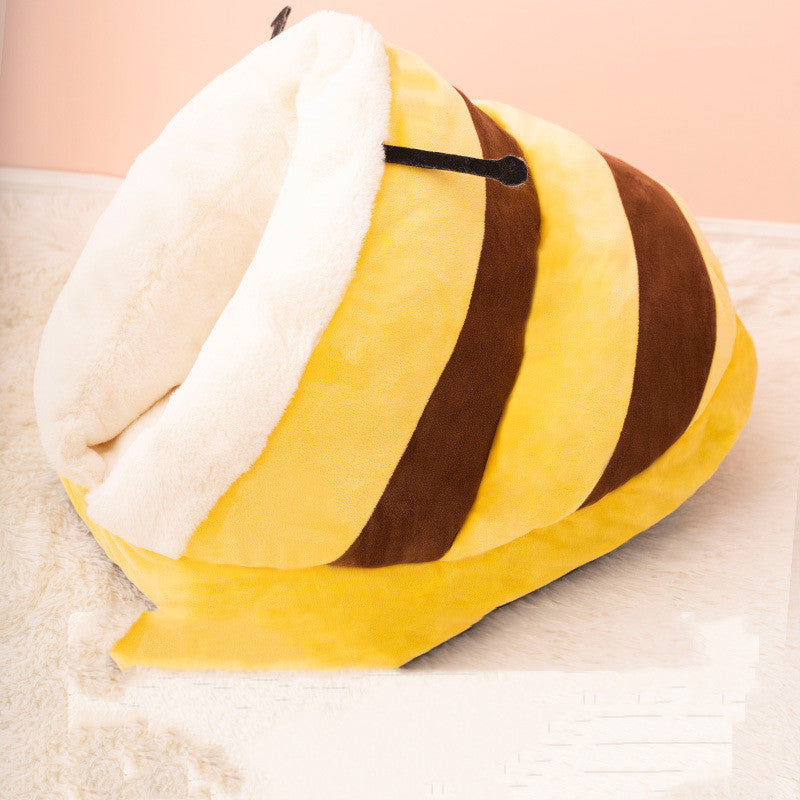 Cama Semicerrada con Cojín Diseño Abeja Dinosaurio para Gato Perro