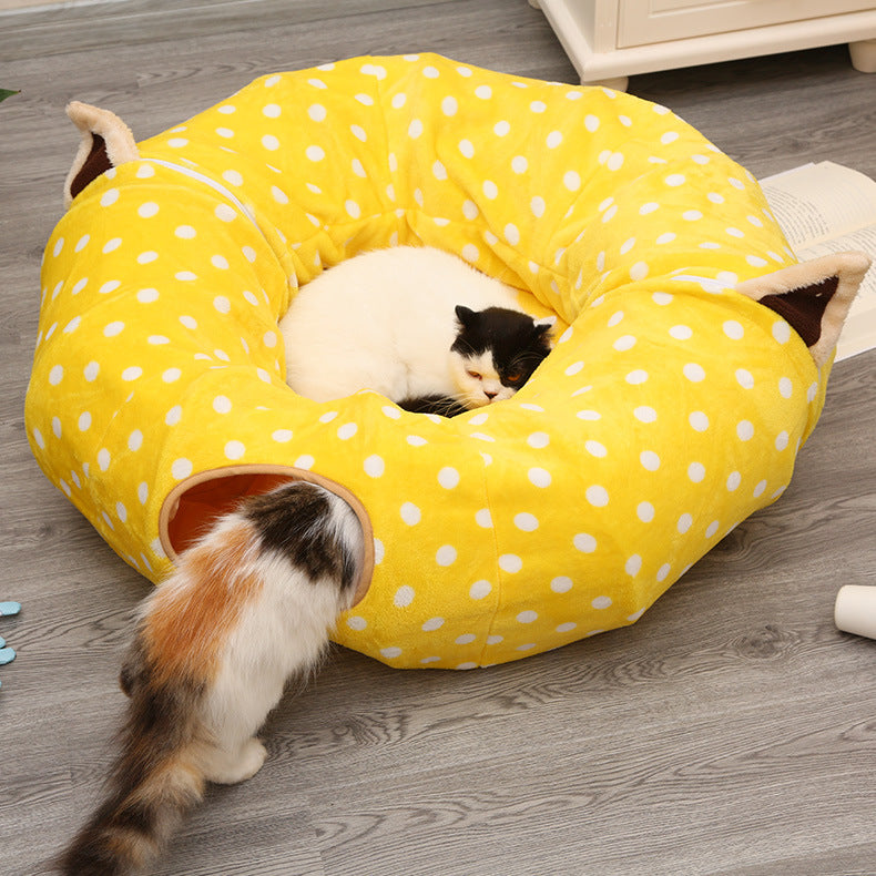 Cama Nido - Tunel Pleglable para Gato  2 en 1 Diversion y Descanso Asegurado