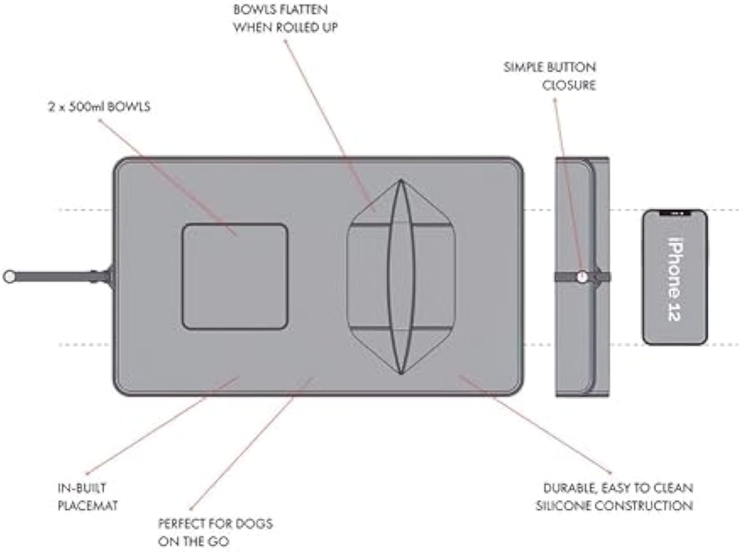 Comedero Portátil para Viaje Paseo de Silicona para Perro Gato Mascotas