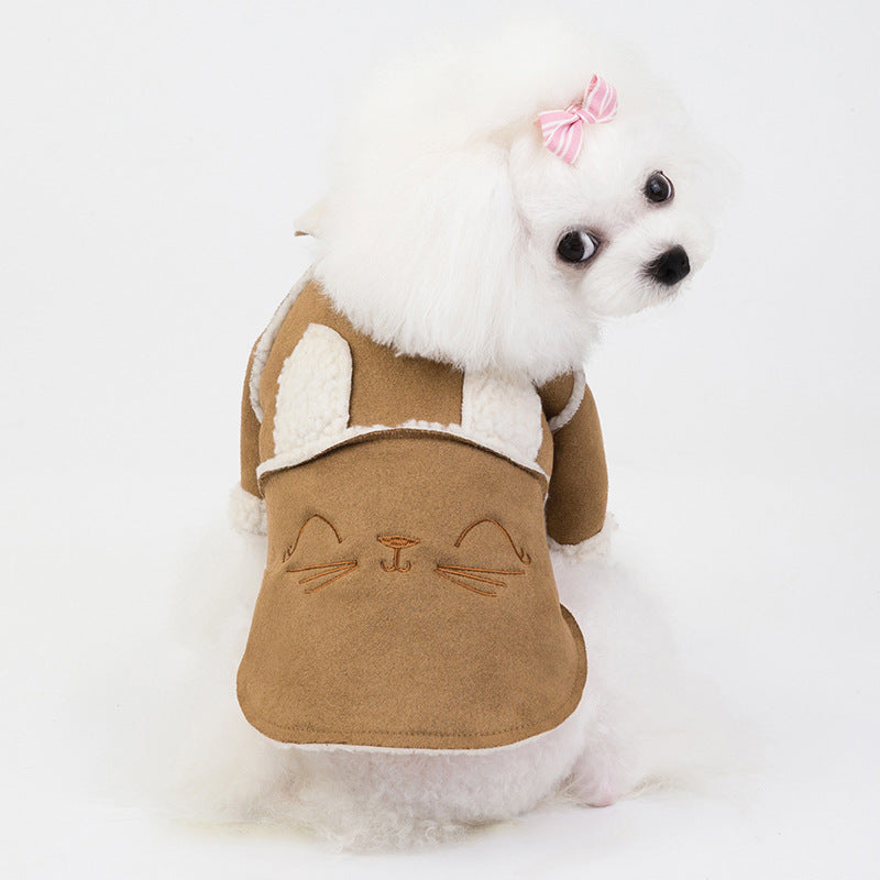 Chaqueta con Capucha para Perro Gato chaqueta de Solapa de Terciopelo de Piel de Ciervo