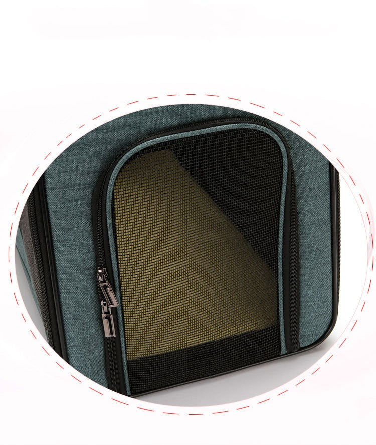 Vista de la puerta del bolso plegable para transporte de gato y perro 