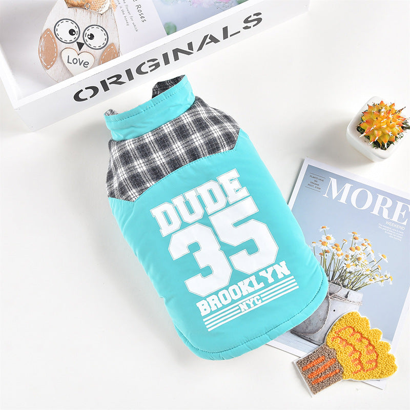 Chaqueta elegante de algodón para perro color verde vista espalda