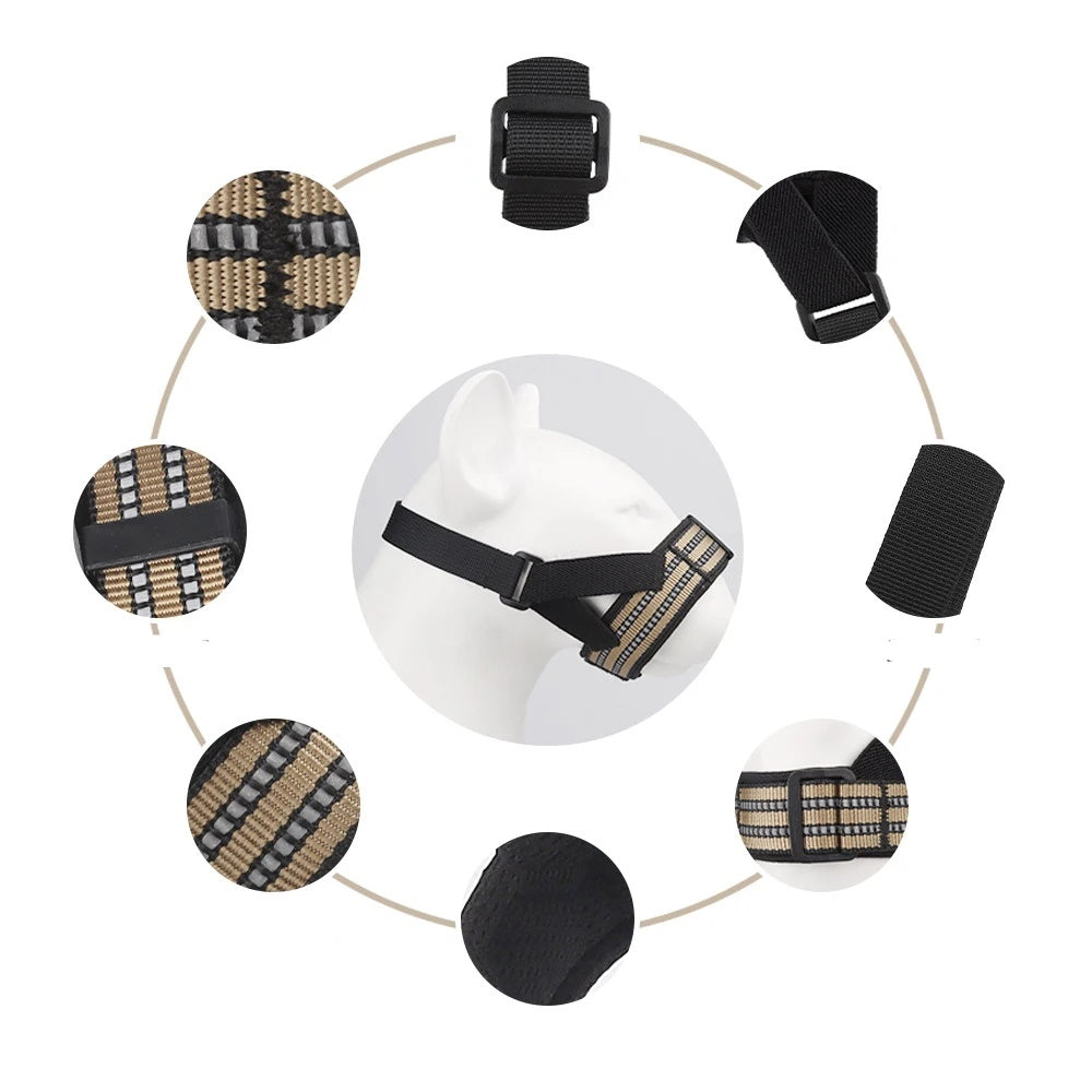 Bozal Correa Reflectante Ajustable de Boca Perro Evita Ladridos y Mordeduras