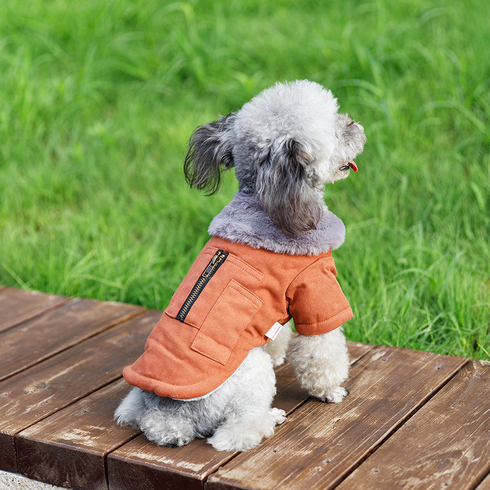 Chaqueta estilo casual color naranja con cuello vuelto de terciopelo
