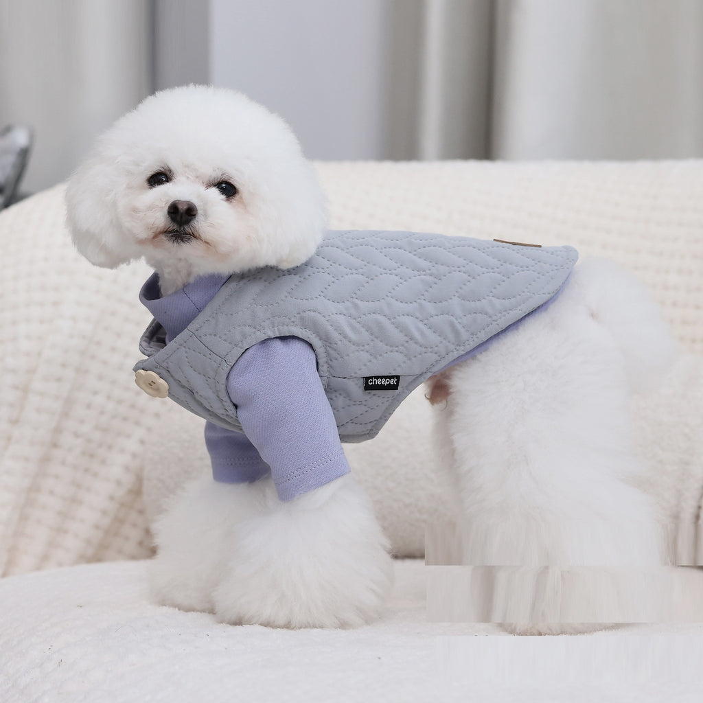 Conjunto para Perro Mascota de Algodón Acolchado con Botones de Jacquard Cálido para Otoño e Invierno