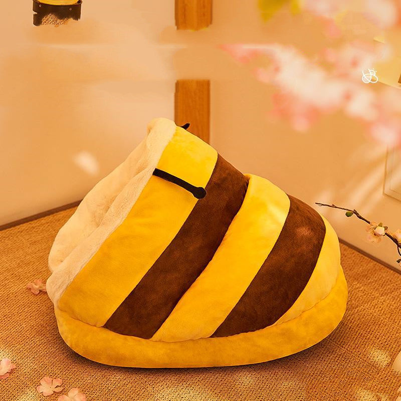 Cama Semicerrada con Cojín Diseño Abeja Dinosaurio para Gato Perro
