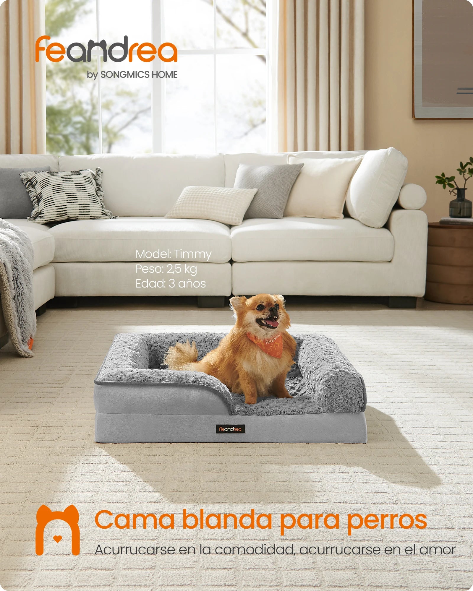 Cama ortopédica Feandrea para perros medianos, sofá cama de espuma viscoelástica para perros