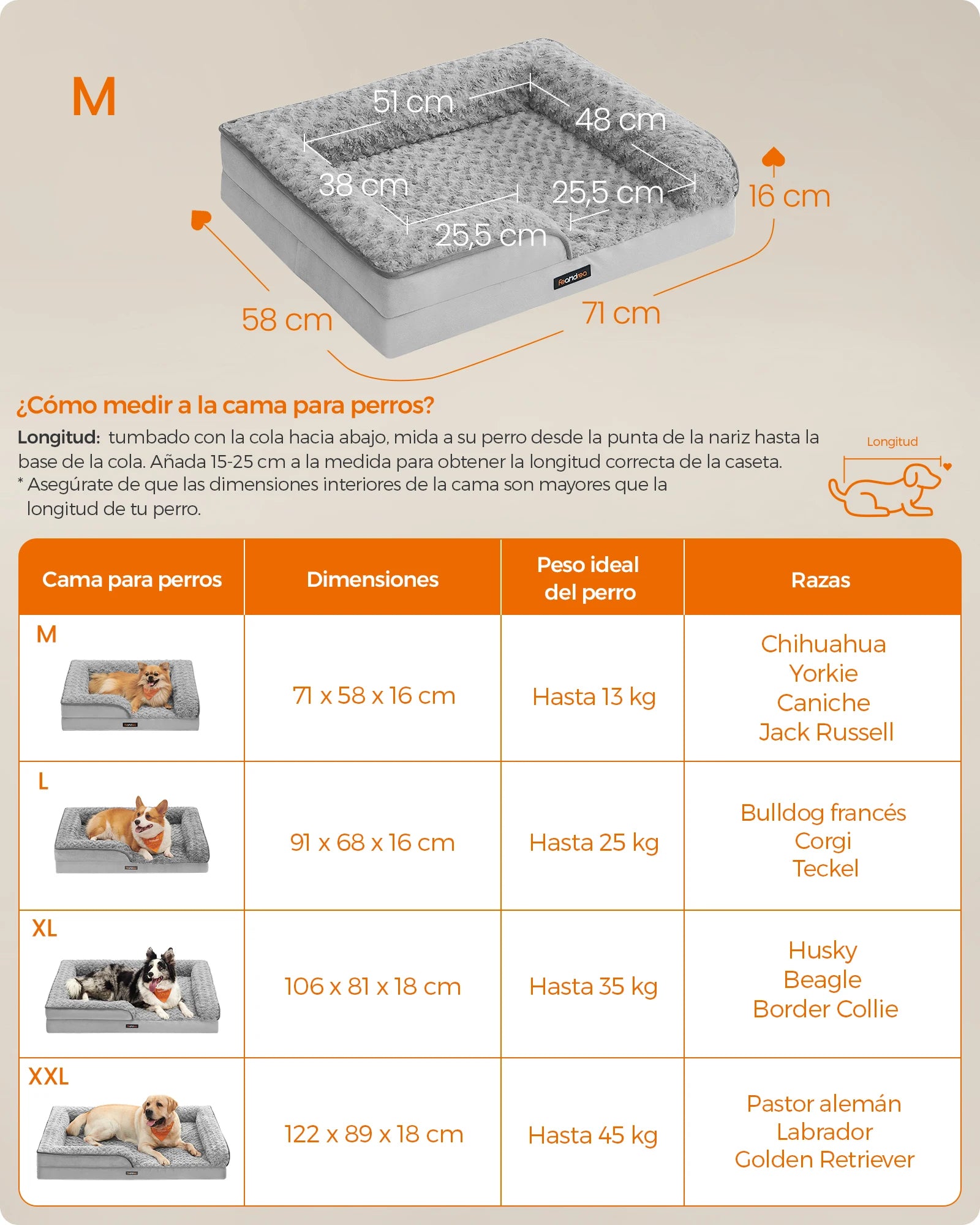 Cama ortopédica Feandrea para perros medianos, sofá cama de espuma viscoelástica para perros