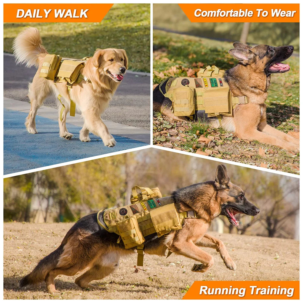 Arnés táctico grande para perros con bolsillos. Chaleco para mascotas. Arnés militar con asa. Apto para perros de servicio que no tiran. Ideal para paseos, entrenamiento y senderismo.