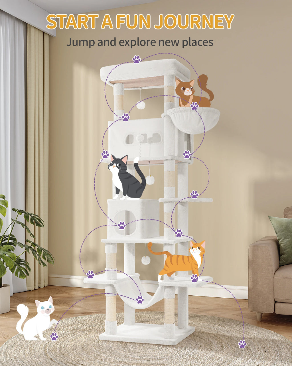 Árbol para gatos Hzuaneri de 210 cm, torre grande para gatos, varios niveles