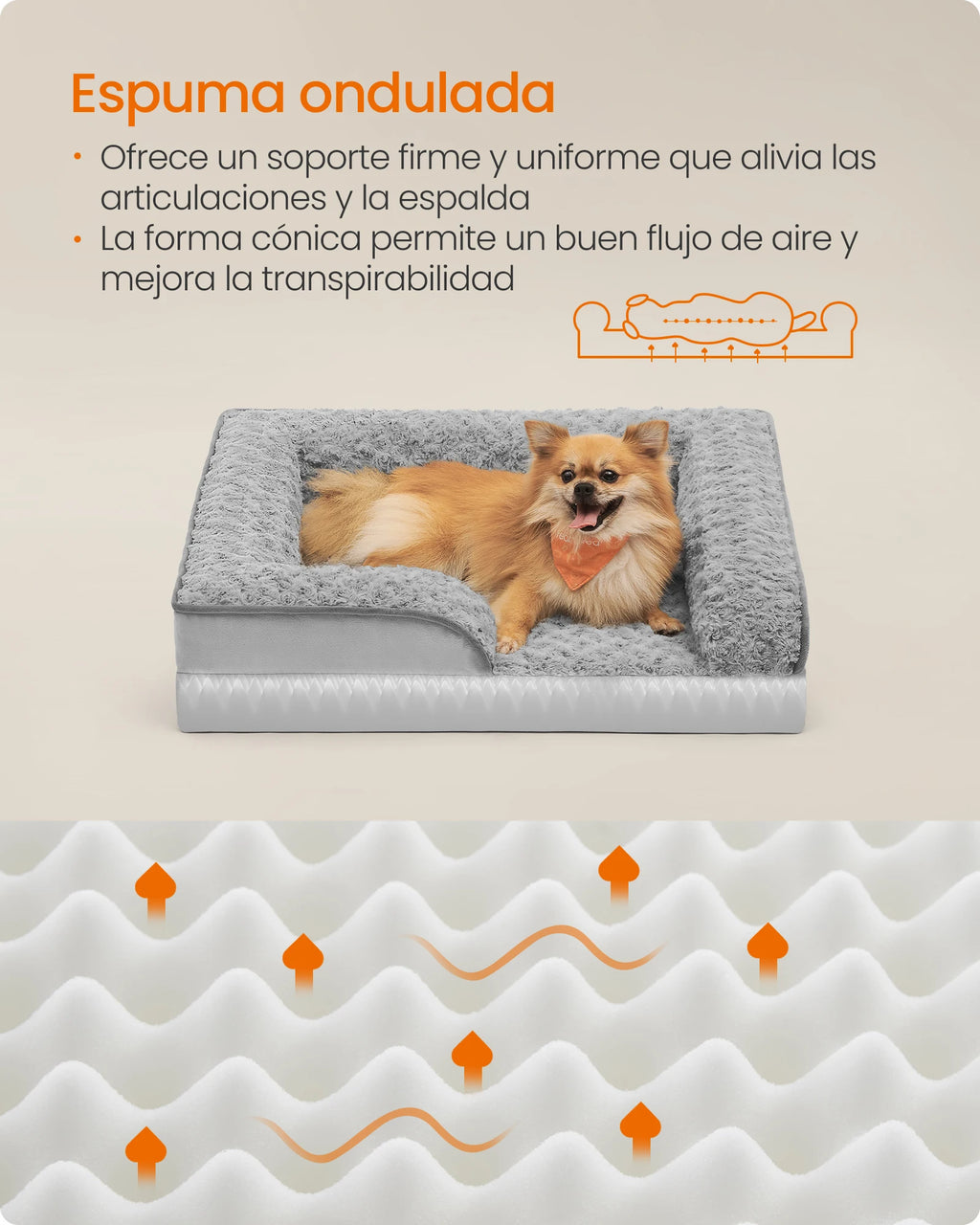 Cama ortopédica Feandrea para perros medianos, sofá cama de espuma viscoelástica para perros