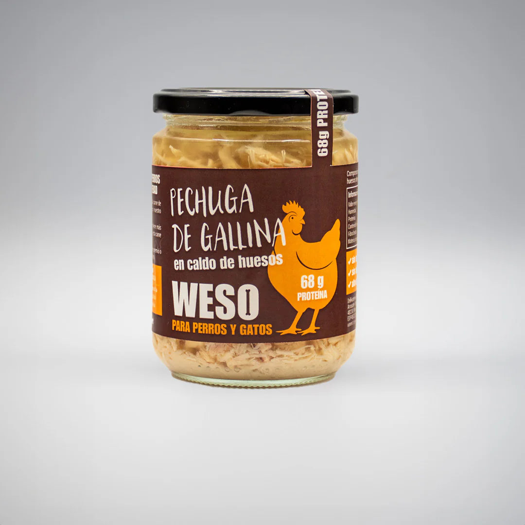 Gato Perro Mascota Caldo de Huesos de Gallina con Pechuga Desmenuzada - Suplemento de Proteína