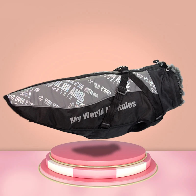 Ropa para perros grandes: Chaleco impermeable para perros grandes, chaqueta cálida de otoño e invierno con cuello de piel sintética, abrigo para mascotas para bulldog francés Wilma.