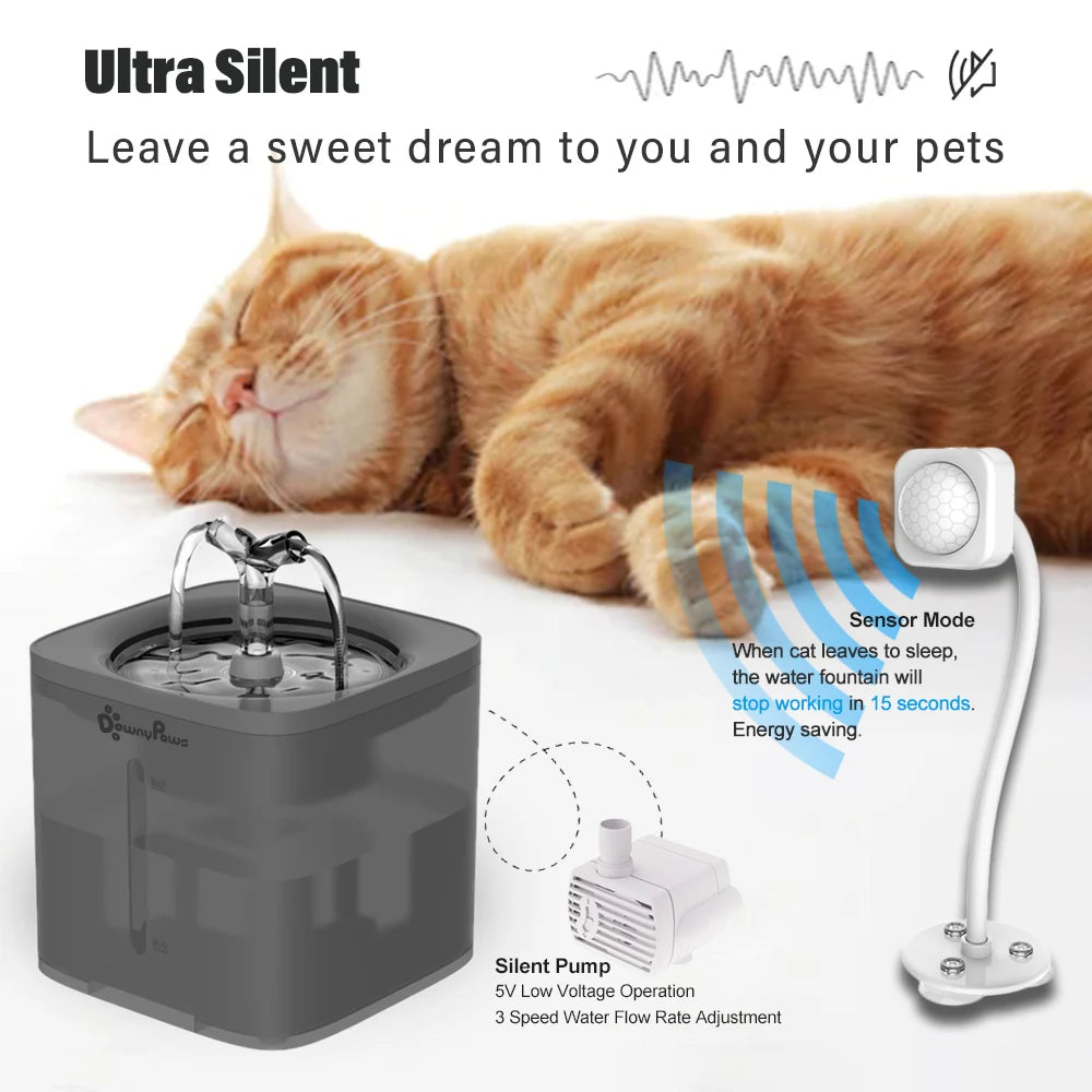 Fuente de agua automática de 2 litros para gatos, con filtro y dispensador. Bebedero inteligente para gatos, gatitos, cachorros y perros.