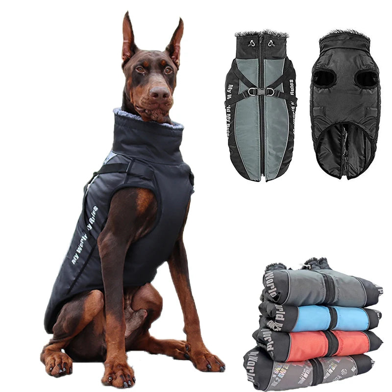 Ropa para perros grandes: Chaleco impermeable para perros grandes, chaqueta cálida de otoño e invierno con cuello de piel sintética, abrigo para mascotas para bulldog francés Wilma.