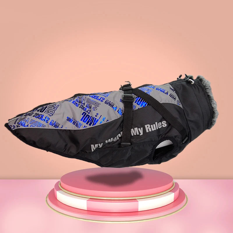 Ropa para perros grandes: Chaleco impermeable para perros grandes, chaqueta cálida de otoño e invierno con cuello de piel sintética, abrigo para mascotas para bulldog francés Wilma.