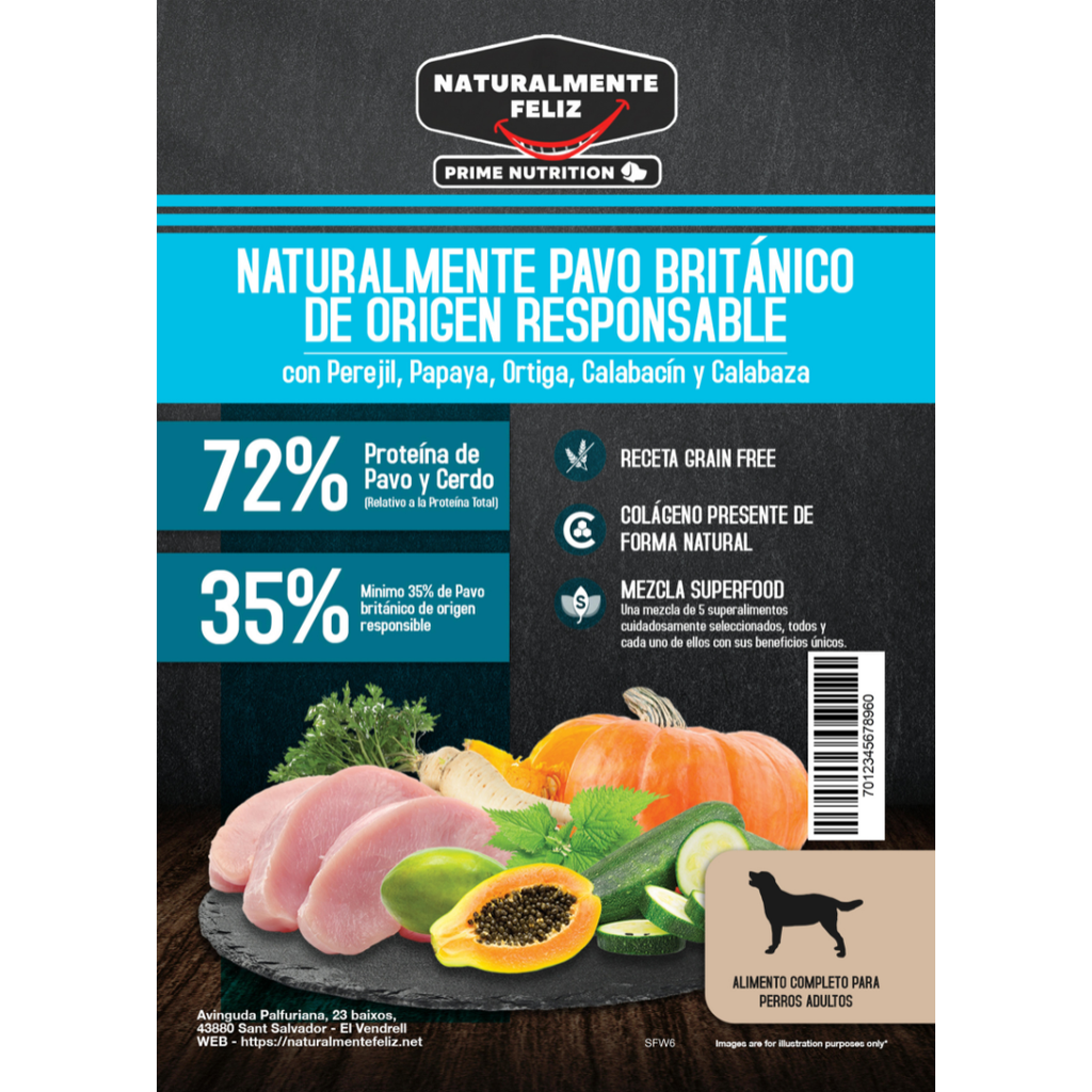 Pienso Perro Naturalmente Pavo de Corral con Super Alimentos - 6kg Pienso Seco Raza Mediana / Grande 6kg