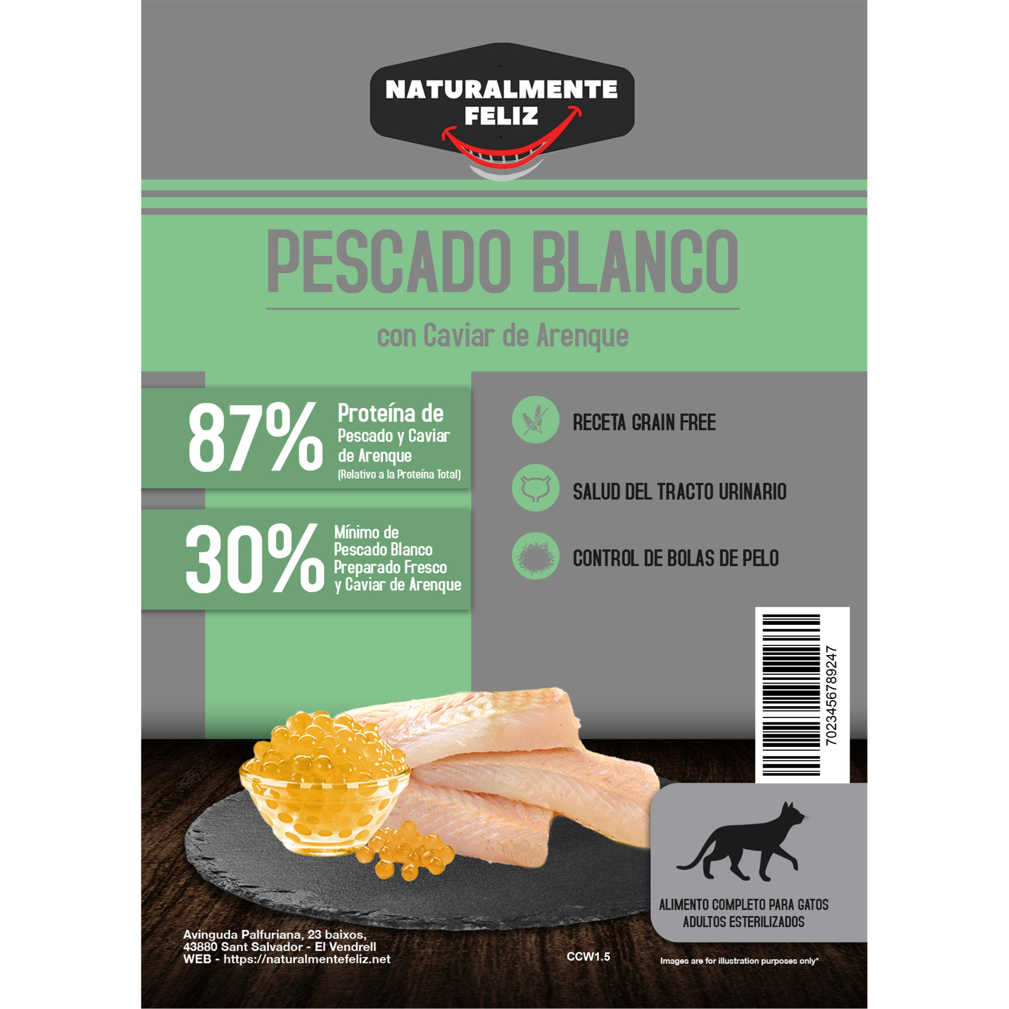 Pienso Gato de Pescado Blanco y Caviar de Arenque 100% Natural: 1,5kg La Mejor Opción Bienestar y Salud para tu Gato