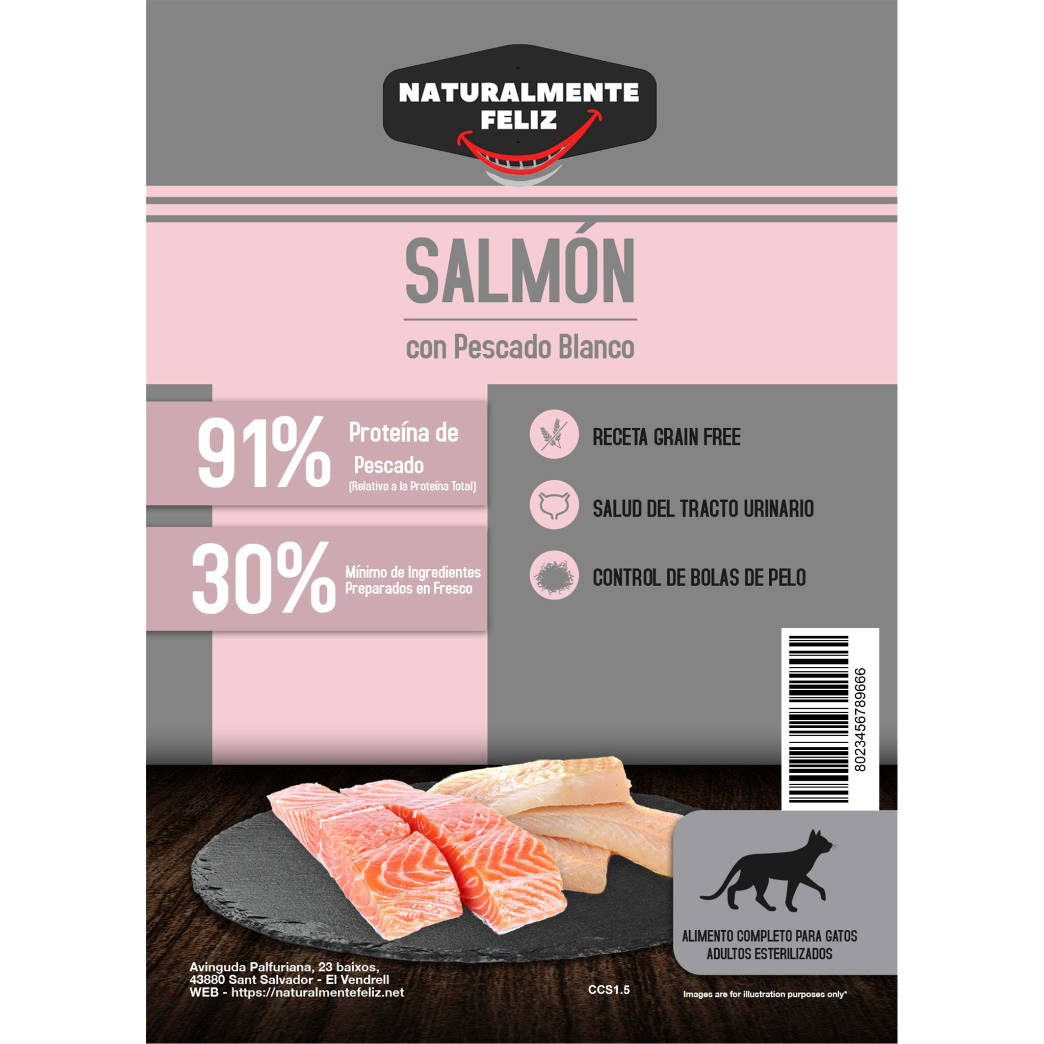 Pienso Gato de Salmón y Pescado Blanco 100% Natural 1,5 Kg Bienestar y Salud para tu Gato