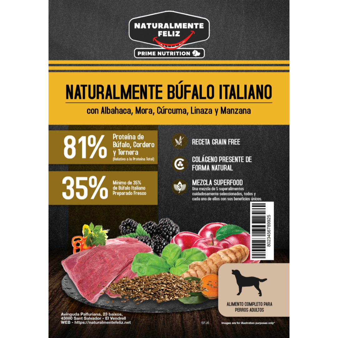 Pienso Perro Naturalmente Búfalo Italiano con Super Alimentos - 6kg Pienso Seco Raza Mediana / Grande