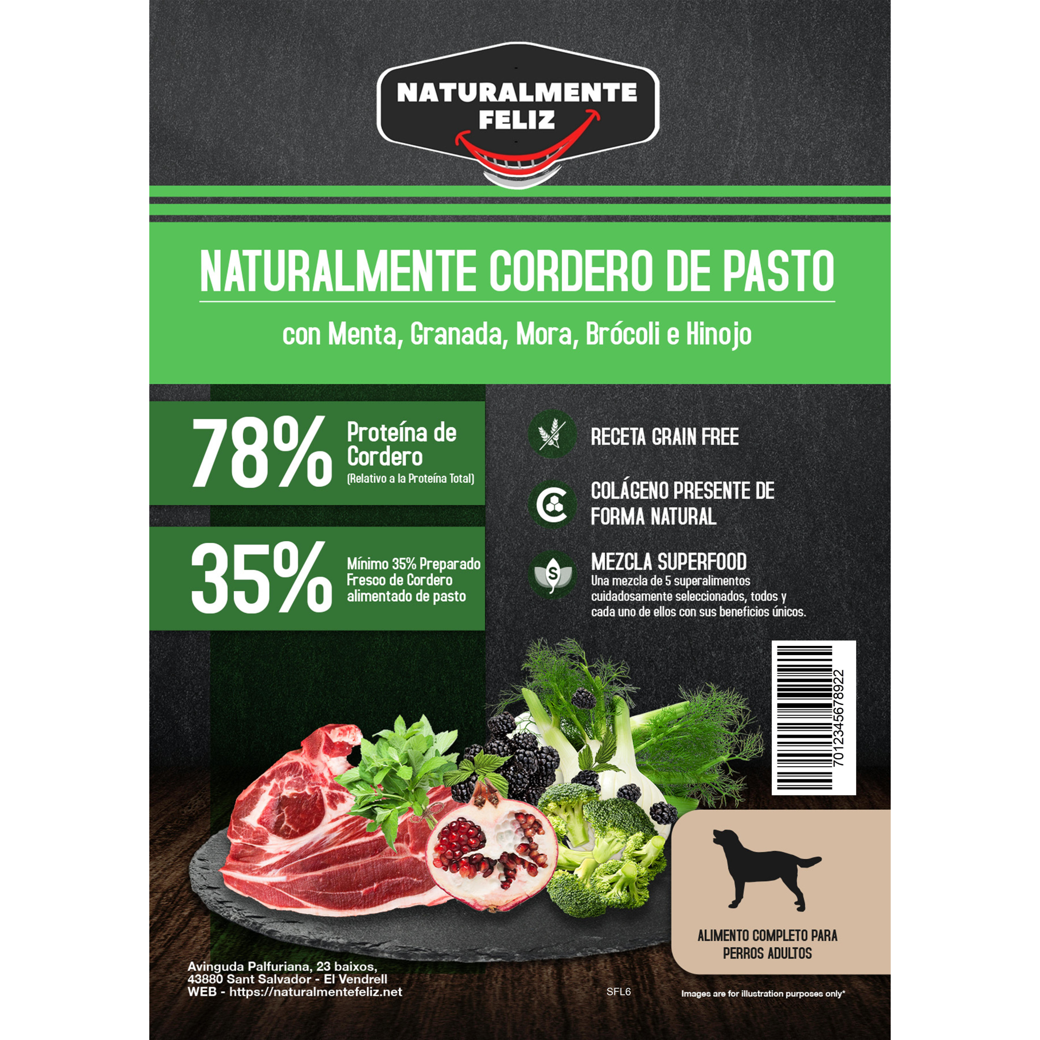 Pienso Perro Naturalmente Cordero de Pasto con Super Alimentos - Pienso Seco para Perro Razas Medianas/grandes 6kg