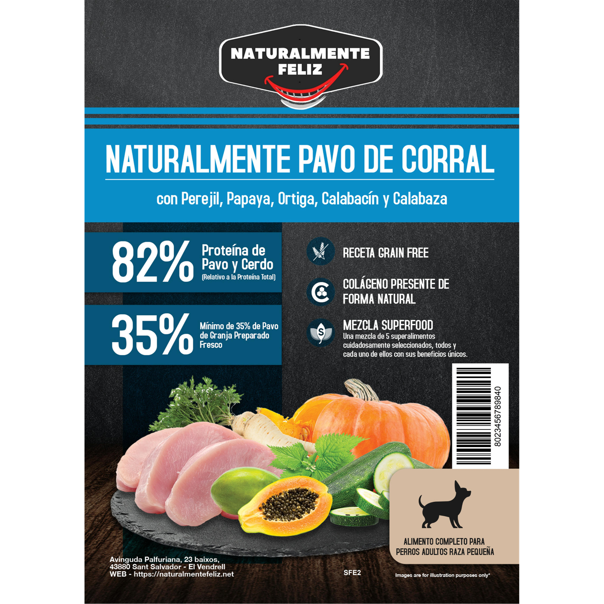 Pienso Perro Naturalmente Pavo de Corral con Super Alimentos - 2kg Pienso Seco Perro Raza Pequeña