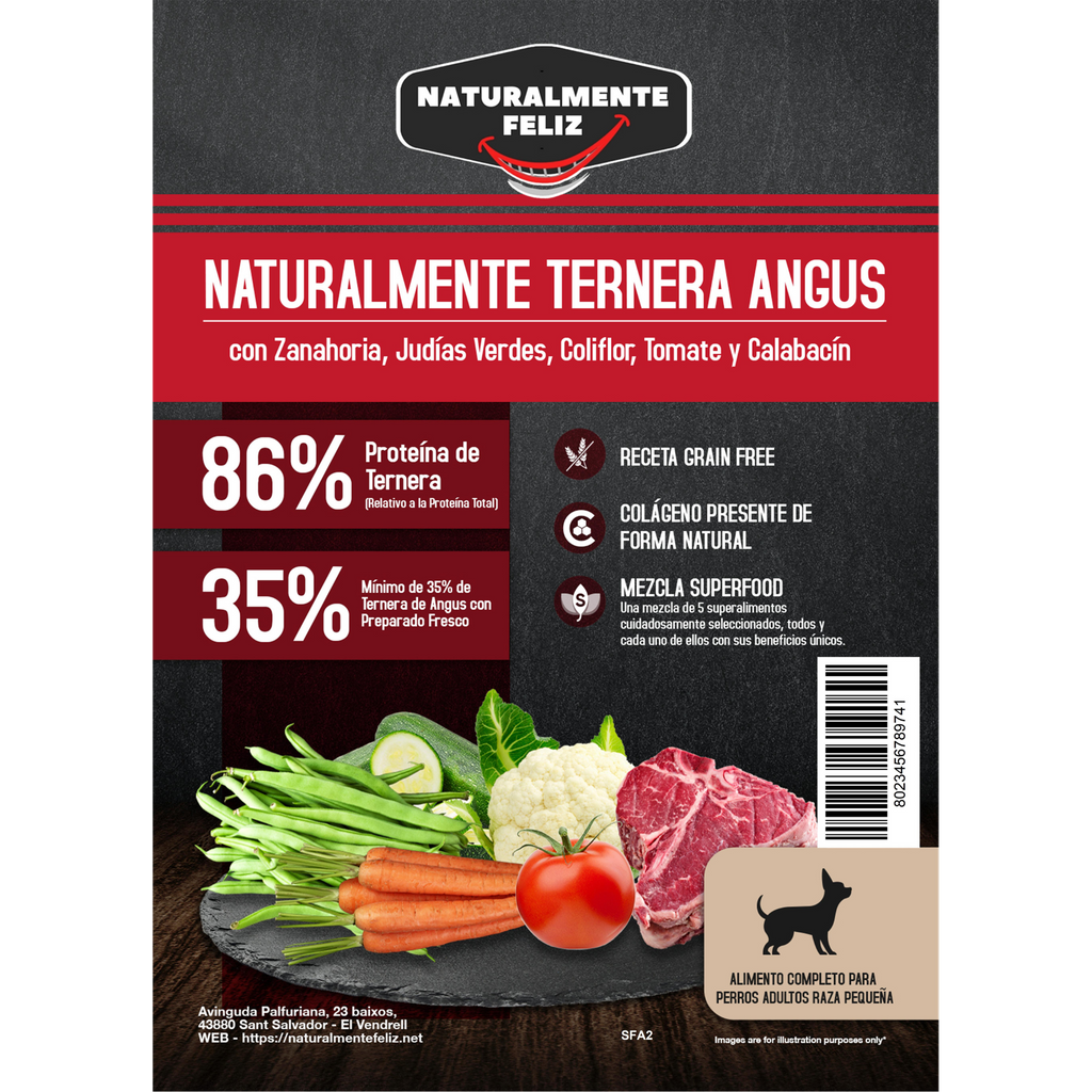 Pienso Perro Naturalmente Ternera Angus con Super Alimentos - 2kg Pienso Seco Raza Pequeña
