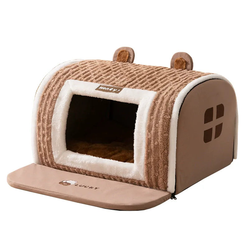 Casita adorable para mascotas con cama plegable y suave, castillo desmontable y lavable, ideal para perros pequeños y medianos y gatos.