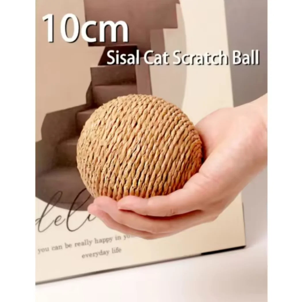 Pelota rascadora interactiva de sisal de 10 cm para gatos, ideal para limpiar los dientes de los gatitos. Pelota antimordeduras con sonido.
