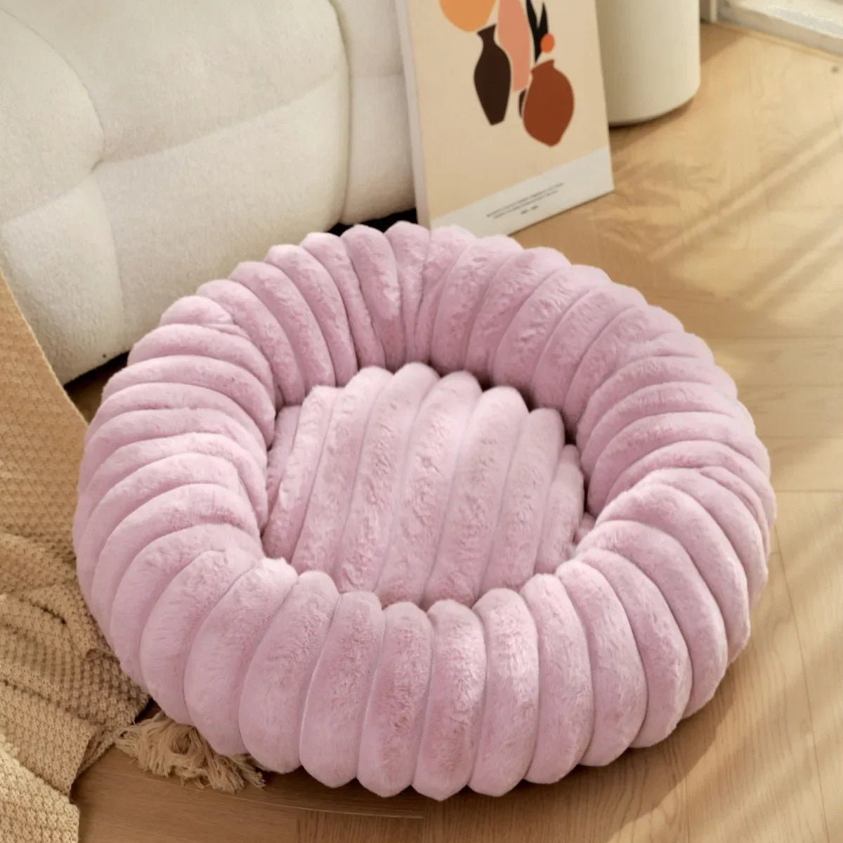 Cama redonda para mascotas de 40-70 cm, súper suave, tipo cama para gatos, casita de felpa larga para perros medianos, ideal para dormir en invierno.