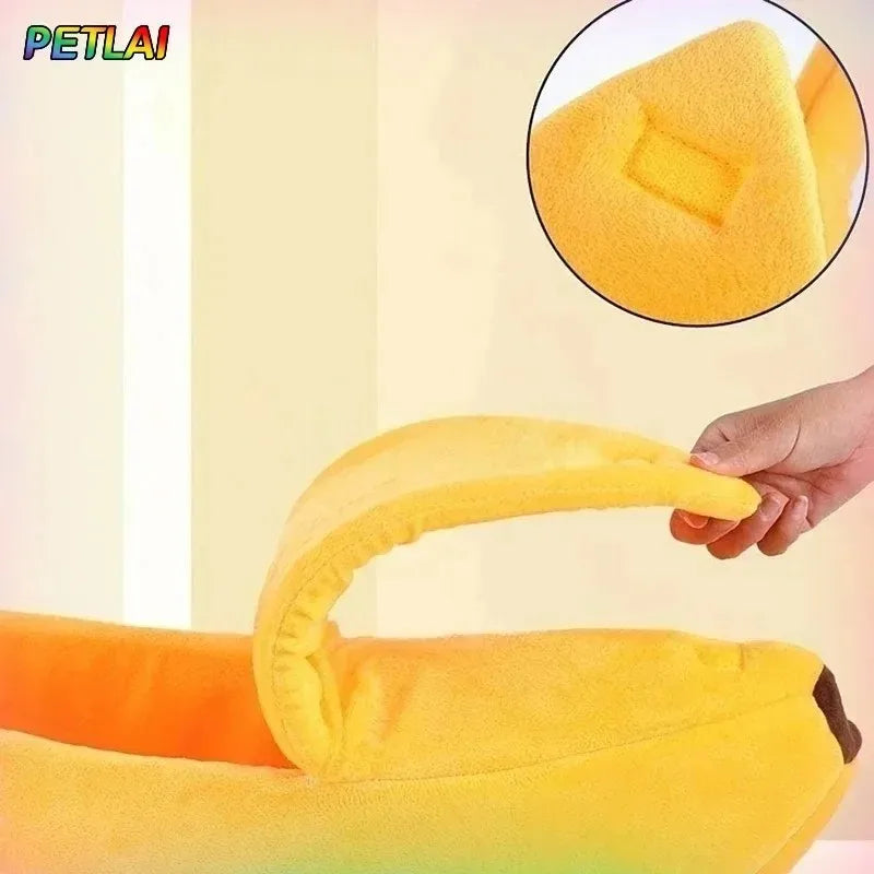 Cama banana para gatos, casita súper suave, adorable cama banana semicerrada y cálida para mascotas, accesorios para gatos, cama para perros, cojines banana con tapa